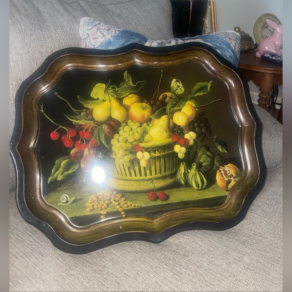 Vintage Decorative Fruit Still Life Metal Tray Keller Charles